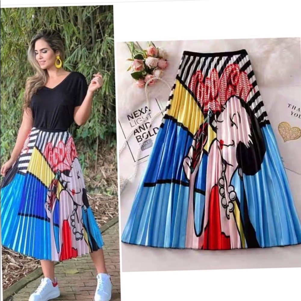 Printed Pleated Skirt